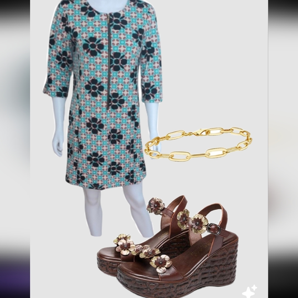 Tracy Negoshian Geometric Floral Dress - Black and Teal